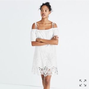 Madewell eyelet cold shoulder dress with lace, XXS